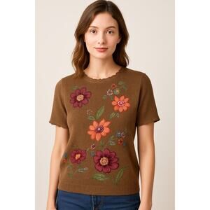 Alfred Dunner Embroidered Floral Sweater Top - Petite XL